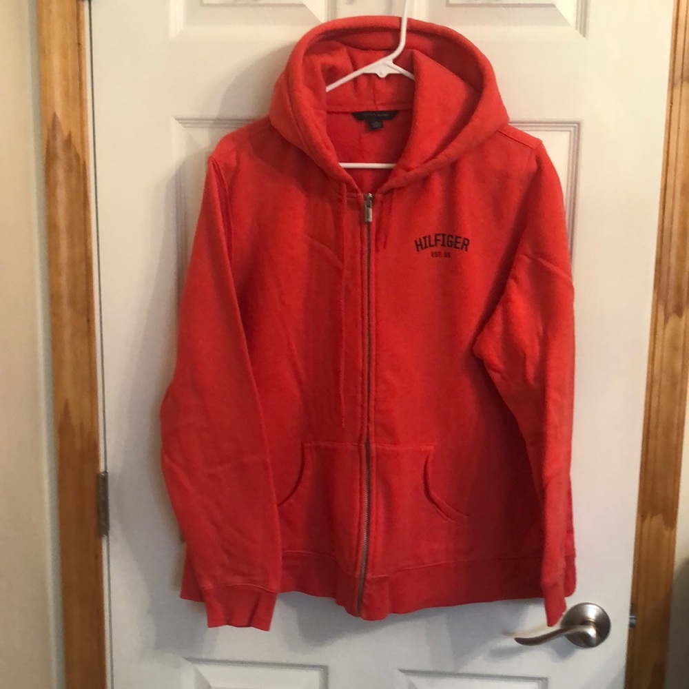 XXL Tommy Hilfiger coral front zip-up hooded sweatshirt
